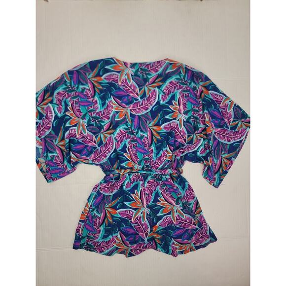 Lulus Tropical Romper Womens Sz Small V Neck Short Kimono Sleeve Hawaii Resort - Picture 8 of 11